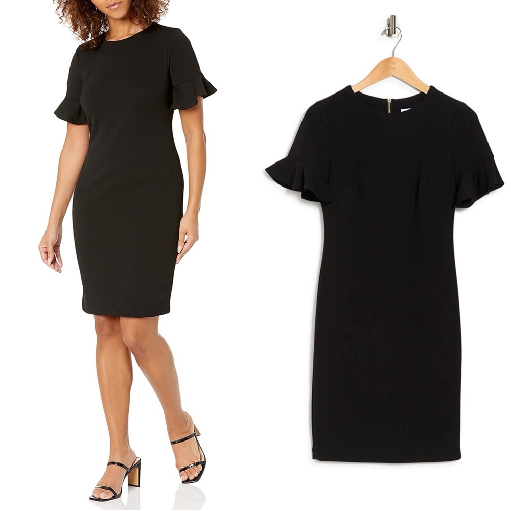 🖤Calvin Klein Flutter Sleeve Black Sheath Dress
